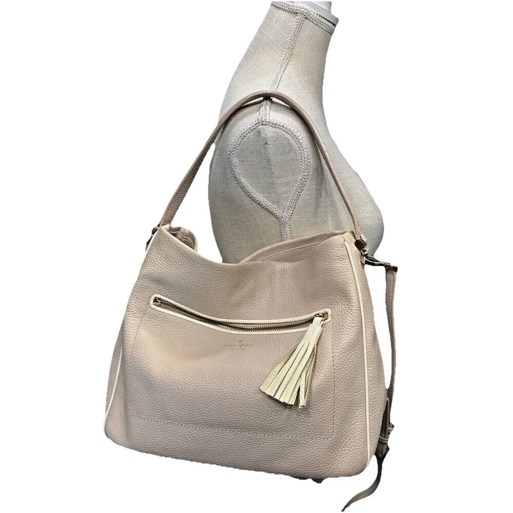Kate Spade Michaela Crossbody Blush Pink Gray Trim Pebble Leather Cross  Strap